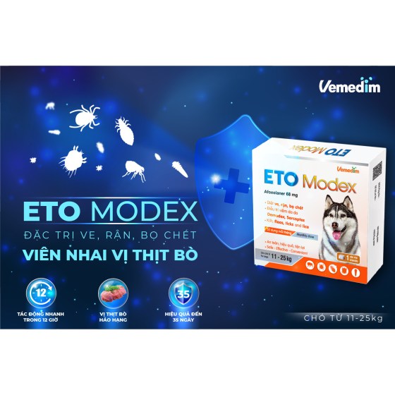 Vemedim ETO Modex - Diệt ve, rận, bọ chét, điều trị viêm da do Demodex, Sarcoptes cho chó