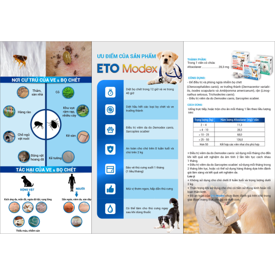 Vemedim ETO Modex - Diệt ve, rận, bọ chét, điều trị viêm da do Demodex, Sarcoptes cho chó