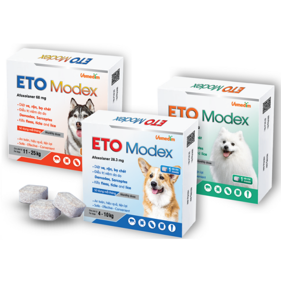 Vemedim ETO Modex - Diệt ve, rận, bọ chét, điều trị viêm da do Demodex, Sarcoptes cho chó